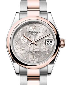 Rolex Datejust 31 Rose Gold/Steel Silver Floral Motif Dial & Smooth Domed Bezel Oyster Bracelet 278241 - BRAND NEW