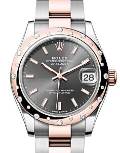 Rolex Datejust 31 Rose Gold/Steel Slate Index Dial & Domed Set Diamond Bezel Oyster Bracelet 278341RBR - BRAND NEW