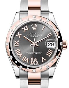 Rolex Datejust 31 Rose Gold/Steel Slate Roman Dial & Domed Set Diamond Bezel Oyster Bracelet 278341RBR - BRAND NEW