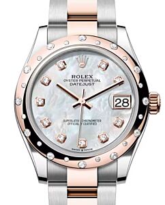 Rolex Datejust 31 Rose Gold/Steel White Mother of Pearl Dial & Domed Set Diamond Bezel Oyster Bracelet 278341RBR - BRAND NEW