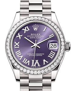 Rolex Datejust 31 White Gold Aubergine Roman VI Diamond Dial & Diamond Bezel President Bracelet 278289RBR - BRAND NEW
