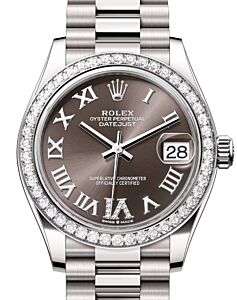Rolex Datejust 31 White Gold Dark Grey Roman VI Diamond Dial & Diamond Bezel President Bracelet 278289RBR - BRAND NEW