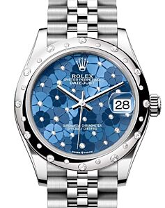 Rolex Datejust 31 White Gold/Steel Azzurro Blue Floral Motif Diamond Dial & Bezel Jubilee Bracelet 278344RBR - BRAND NEW