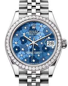 Rolex Datejust 31 White Gold/Steel Azzurro Blue Floral Motif Diamond Dial & Bezel Jubilee Bracelet 278384RBR - BRAND NEW