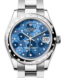 Rolex Datejust 31 White Gold/Steel Azzurro Blue Floral Motif Diamond Dial & Bezel Oyster Bracelet 278344RBR - BRAND NEW