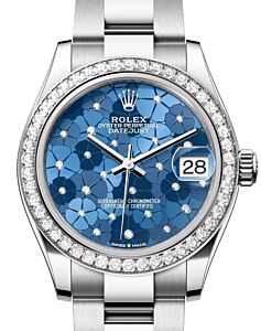 Rolex Datejust 31 White Gold/Steel Azzurro Blue Floral Motif Diamond Dial & Bezel Oyster Bracelet 278384RBR - BRAND NEW