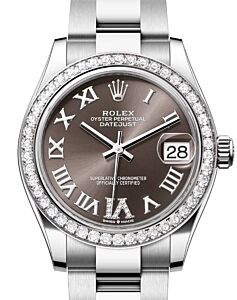 Rolex Datejust 31 White Gold/Steel Dark Grey Roman VI Diamond Dial & Bezel Oyster Bracelet 278384RBR - BRAND NEW