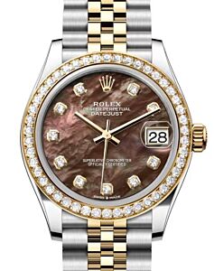 Rolex Datejust 31 Yellow Gold/Steel Black Mother of Pearl Dial & Diamond Bezel Jubilee Bracelet 278383RBR - BRAND NEW