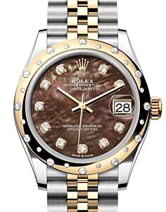 Rolex Datejust 31 Yellow Gold/Steel Black Mother of Pearl Dial & Domed Set Diamond Bezel Jubilee Bracelet 278343RBR - BRAND NEW