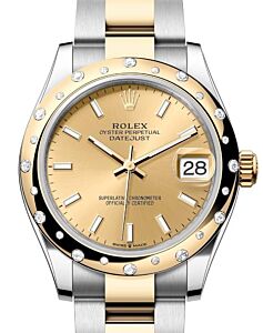 Rolex Datejust 31 Yellow Gold/Steel Champagne Index Dial & Domed Set Diamond Bezel Oyster Bracelet 278343RBR - BRAND NEW