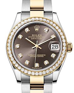 Rolex Datejust 31 Yellow Gold/Steel Dark Grey Dial & Diamond Bezel Oyster Bracelet 278383RBR - BRAND NEW