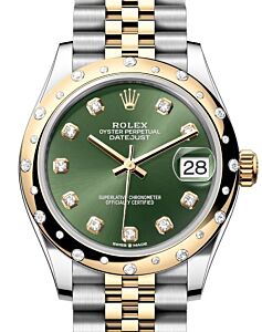 Rolex Datejust 31 Yellow Gold/Steel Olive Green Dial & Domed Set Diamond Bezel Jubilee Bracelet 278343RBR - BRAND NEW