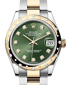Rolex Datejust 31 Yellow Gold/Steel Olive Green Dial & Domed Set Diamond Bezel Oyster Bracelet 278343RBR - BRAND NEW