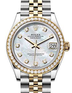 Rolex Datejust 31 Yellow Gold/Steel White Mother of Pearl Dial & Diamond Bezel Jubilee Bracelet 278383RBR - BRAND NEW