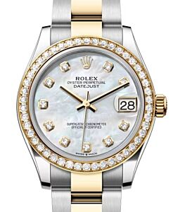 Rolex Datejust 31 Yellow Gold/Steel White Mother of Pearl Dial & Diamond Bezel Oyster Bracelet 278383RBR - BRAND NEW