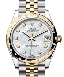 Rolex Datejust 31 Yellow Gold/Steel White Mother of Pearl Dial & Domed Set Diamond Bezel Jubilee Bracelet 278343RBR - BRAND NEW