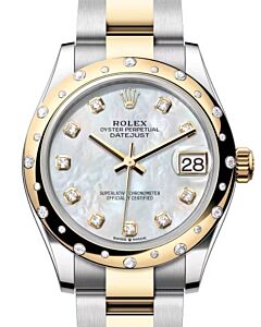 Rolex Datejust 31 Yellow Gold/Steel White Mother of Pearl Dial & Domed Set Diamond Bezel Oyster Bracelet 278343RBR - BRAND NEW