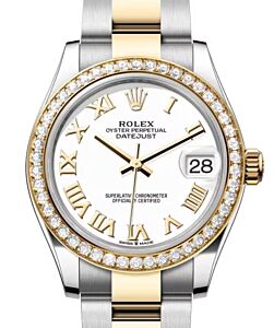 Rolex Datejust 31 Yellow Gold/Steel White Roman Dial & Diamond Bezel Oyster Bracelet 278383RBR - BRAND NEW