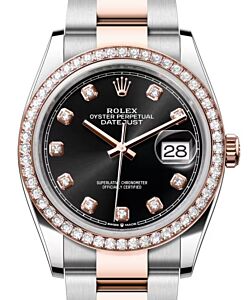 Rolex Datejust 36 Rose Gold/Steel Bright Black Diamond Dial & Diamond Bezel Oyster Bracelet 126281RBR - BRAND NEW