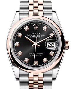 Rolex Datejust 36 Rose Gold/Steel Bright Black Diamond Dial & Domed Bezel Jubilee Bracelet 126201 - BRAND NEW