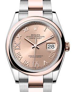 Rolex Datejust 36 Rose Gold/Steel Rose Roman VIIX Diamond VI Dial & Domed Bezel Oyster Bracelet 126201 - BRAND NEW