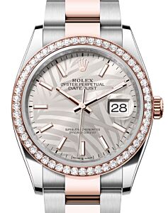 Rolex Datejust 36 Rose Gold/Steel Silver Palm Motif Index Dial Diamond Bezel Oyster Bracelet 126281RBR - BRAND NEW