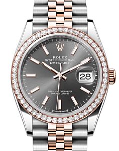Rolex Datejust 36 Rose Gold/Steel Slate Index Dial & Diamond Bezel Jubilee Bracelet 126281RBR - BRAND NEW