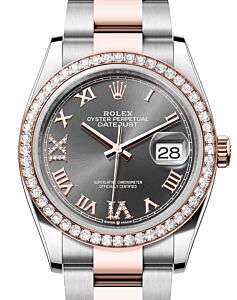 Rolex Datejust 36 Rose Gold/Steel Slate Roman Diamond VIIX Dial & Diamond Bezel Oyster Bracelet 126281RBR - BRAND NEW