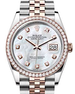 Rolex Datejust 36 Rose Gold/Steel White Mother of Pearl Diamond Dial & Diamond Bezel Jubilee Bracelet 126281RBR - BRAND NEW