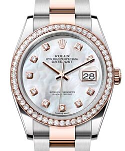 Rolex Datejust 36 Rose Gold/Steel White Mother of Pearl Diamond Dial & Diamond Bezel Oyster Bracelet 126281RBR - BRAND NEW
