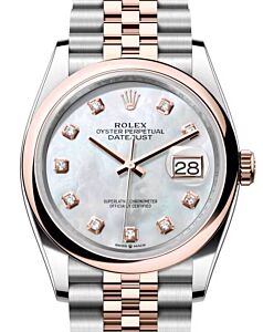 Rolex Datejust 36 Rose Gold/Steel White Mother of Pearl Diamond Dial & Domed Bezel Jubilee Bracelet 126201 - BRAND NEW