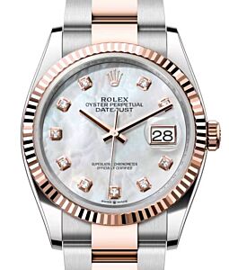 Rolex Datejust 36 Rose Gold/Steel White Mother of Pearl Diamond Dial & Fluted Bezel Oyster Bracelet 126231 - BRAND NEW