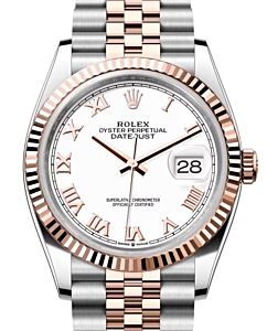 Rolex Datejust 36 Rose Gold/Steel White Roman Dial & Fluted Bezel Jubilee Bracelet 126231 - BRAND NEW