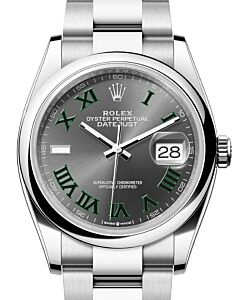 Rolex Datejust 36 Stainless Steel "Wimbledon" Slate Roman Dial Smooth Domed Bezel Oyster Bracelet 126200 - BRAND NEW