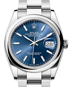 Rolex Datejust 36 Stainless Steel Bright Blue Index Dial & Smooth Domed Bezel Oyster Bracelet 126200 - BRAND NEW