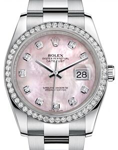 Rolex Datejust 36 Stainless Steel CUSTOM Pink Mother Of Pearl Diamond Dial & Bezel Oyster Bracelet 126200 (126284RBR) - BRAND NEW