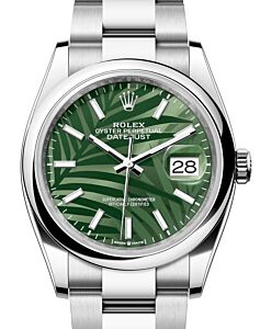 Rolex Datejust 36 Stainless Steel Olive Green Palm Motif Index Dial Domed Bezel Oyster Bracelet 126200 - BRAND NEW