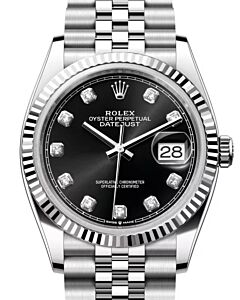 Rolex Datejust 36 White Gold/Steel Black Diamond Dial & Fluted Bezel Jubilee Bracelet 126234 - BRAND NEW