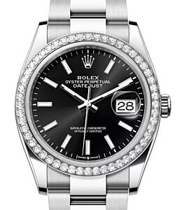 Rolex Datejust 36 White Gold/Steel Bright Black Index Dial & Diamond Bezel Oyster Bracelet 126284RBR - BRAND NEW