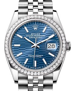 Rolex Datejust 36 White Gold/Steel Bright Blue Fluted Motif Index Dial Diamond Bezel Jubilee Bracelet 126284RBR - BRAND NEW