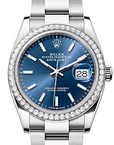 Rolex Datejust 36 White Gold/Steel Bright Blue Index Dial & Diamond Bezel Oyster Bracelet 126284RBR - BRAND NEW