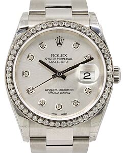 Rolex Datejust 36 White Gold/Steel Silver Custom Diamond Dial & Bezel Oyster Bracelet 126200 (126284RBR) - BRAND NEW