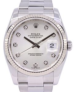 Rolex Datejust 36 White Gold/Steel Silver Diamond Dial & Fluted Bezel Oyster Bracelet 116234