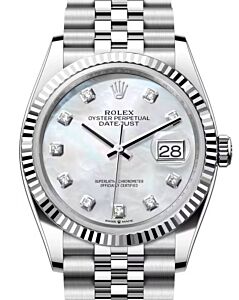 Rolex Datejust 36 White Gold/Steel White Mother of Pearl Diamond Dial & Fluted Bezel Jubilee Bracelet 126234 - BRAND NEW