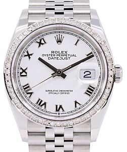 Rolex Datejust 36 White Gold/Steel White Roman Dial & Custom Diamond Bezel Jubilee Bracelet 126200 (126284RBR) - BRAND NEW