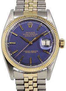 Rolex Datejust 36 Yellow Gold/Steel Blue Index Dial Fluted Bezel Jubilee Bracelet 1601 - PRE-OWNED