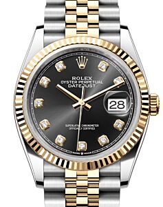 Rolex Datejust 36 Yellow Gold/Steel Bright Black Diamond Dial & Fluted Bezel Jubilee Bracelet 126233 - BRAND NEW
