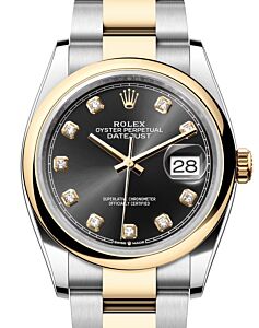 Rolex Datejust 36 Yellow Gold/Steel Bright Black Diamond Dial & Smooth Domed Bezel Oyster Bracelet 126203 - BRAND NEW