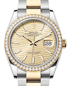 Rolex Datejust 36 Yellow Gold/Steel Golden Fluted Motif Index Dial Diamond Bezel Oyster Bracelet 126283RBR - BRAND NEW