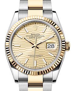 Rolex Datejust 36 Yellow Gold/Steel Golden Fluted Motif Index Dial Fluted Bezel Oyster Bracelet 126233 - BRAND NEW